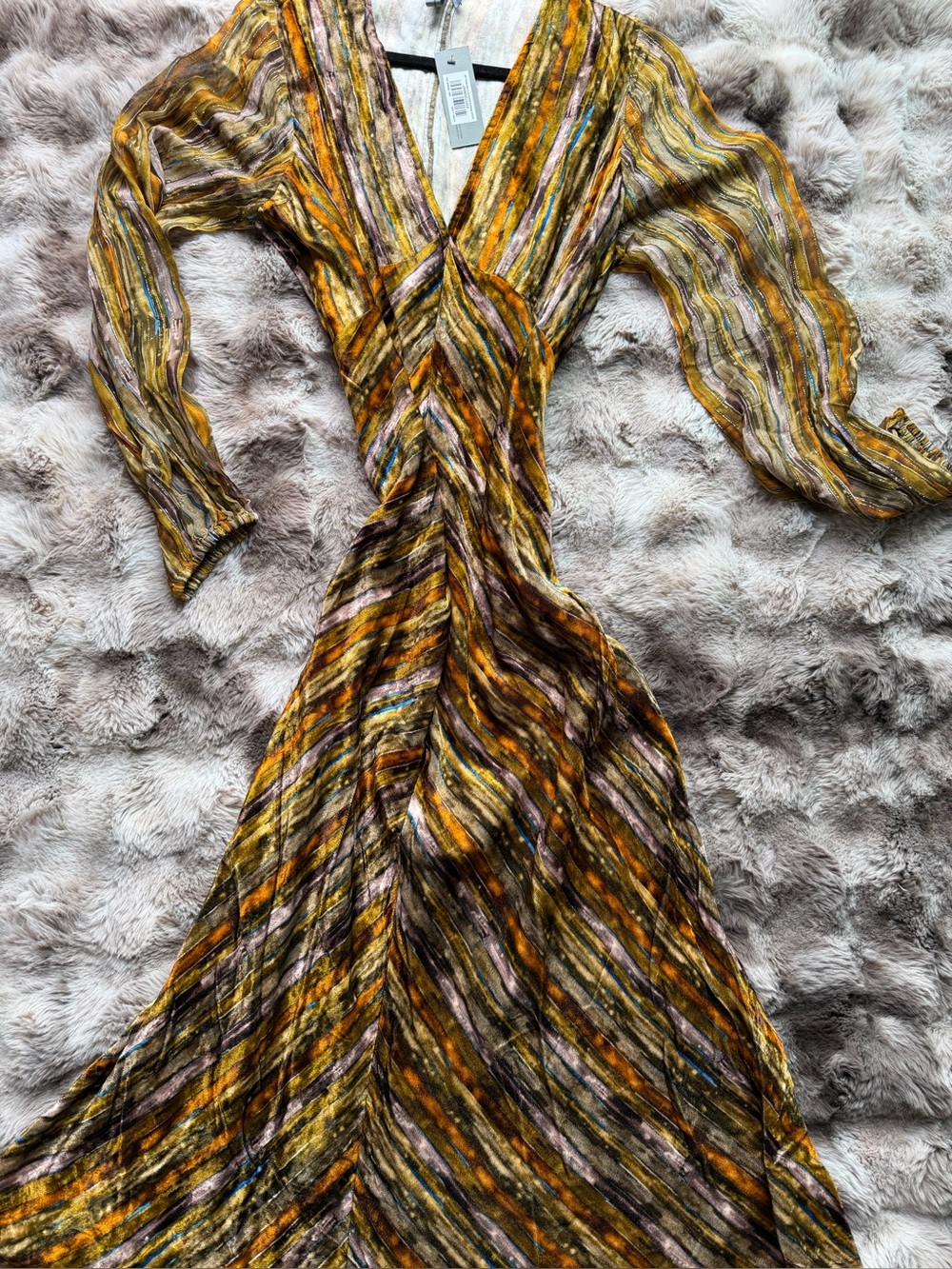 Bl^Nk  London
Women’s Mustard Striped vintage vibe, V-Neck Maxi Dress